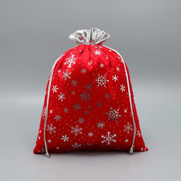 Цена за 5 шт. Мешочек подарочный плюш Снег и солнце, снежинки, тиснение, 30 х 40 см +/- 1.5 см