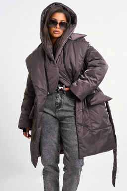 Куртка удлиненная со съемным капюшоном шоколад