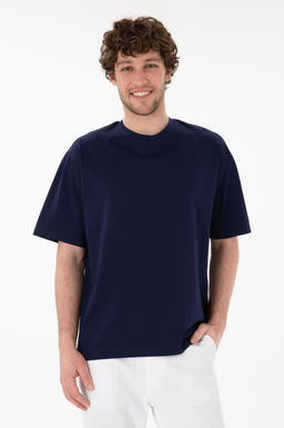 Erkek Comfort Fit Bisiklet Yaka Lacivert Merserize Basic Ti__rt Sepette S_rpriz _ndirim