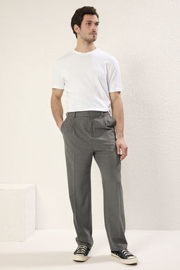 Gri Wideleg Baggy Rahat Kal?p More Sustinable Dokuma Kumas Pantolon TMNSS25PL00009