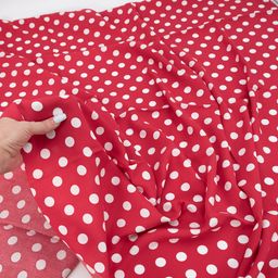 Ткань на отрез штапель 150 см 31-04 Белый горох на красном