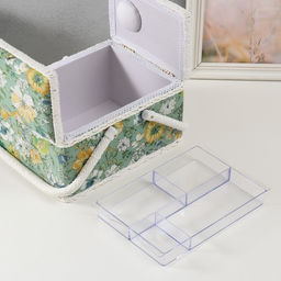 Шкатулка для рукоделия и шитья «Зелёная цветочная полянка», хранение ниток, иголок, мелочи, 19×26×14.5 см