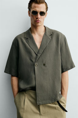 CAMISA KIMONO VISCOSA - LINO / Gris topo - Zara фото 5