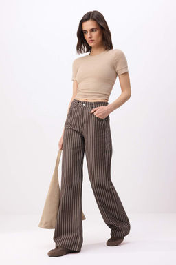Kahverengi Cizgili Yuksek Bel %100 Pamuk Wide Leg Jeans TWOSS26JE00305 - Trendyolmilla фото 2