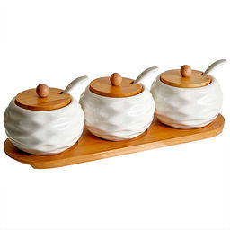 Набор из 3 банок Alpenkok AK5-0004 (250 мл) с ложками на бамбуковой подставке (16)