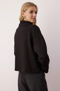 Siyah Kal?n Sardonsuz C?tc?t Detayl? Relaxed/Rahat Kesim Orme Sweatshirt TWOAW26SW00010 - Trendyolmilla фото 4