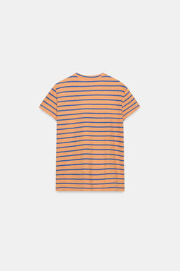 CAMISETA RAYAS ALGOD?N Y LINO / Naranja