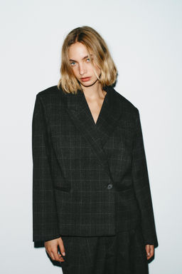 OVERSIZE CROPPED CHECK BLAZER - Zara фото 2