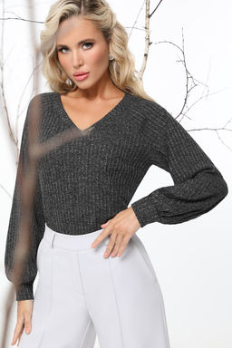 Джемпер черный с пышными рукавами - Dstrend фото 4