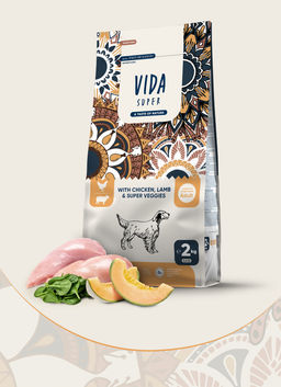 Корм Vida Super Hunting длявзрослых собак средних и крупных пород с курицей, ягненком и овощами P02123005