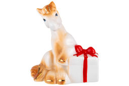 Фигурка декоративная 6,5*5*8 см Лошадь с подарком коричневая с золотом, фарфор - Elan gallery фото 5