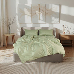 Постельное бельё евро «Этель», модал, зелёное