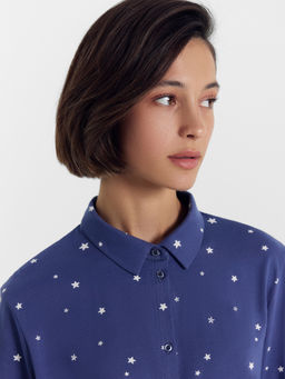 Комплект женский (блузка, брюки) синий со звездочками звездное небо на ночной тени 592462