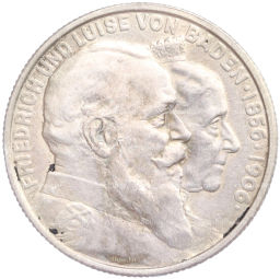 Монета 2 марки 1906 года Германия (Баден) 50 лет свадьбе Фридриха I и Луизы Прусской