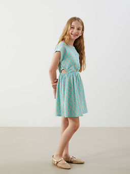 Bisiklet Yaka ?i?ekli K?z ?ocuk Elbise