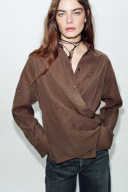 STRIPED SURPLICE SHIRT - Zara фото 10
