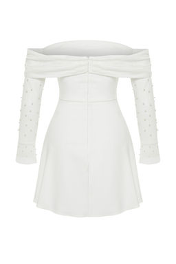 TRENDYOLMILLA Bridal Beyaz A-Kesim Astarl? Dokuma K?sa Dugun/Nikah S?k Abiye Elbise TPRSS24EL00117