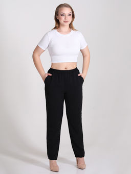 Тонкие летние черные брюки женские больших размеров - Almond фото 2