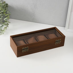 Шкатулка для часов 4 деления «Стиль», дерево, коричневая, 12×31×7.5 см