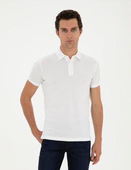 Beyaz Slim Fit Polo Yaka Merserize T-shirt