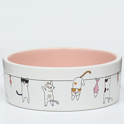 Миска керамическая Весёлые котики 300 мл 12,5 x 4,5 cм, бежево-белая - Пижон фото 2
