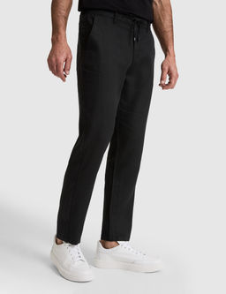 Siyah Carrot Fit %100 Keten Kanvas Pantolon