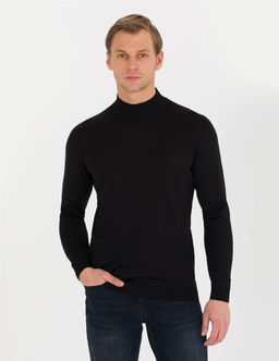 Siyah Slim Fit Yar_m Bal_k__ Yaka Y_n Kar___ml_ Basic Triko Kazak - Pierre cardin фото 4