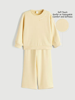 Bask?l? K?z ?ocuk Soft Touch Sweatshirt ve E?ofman Alt?