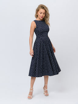 Платье темно-синего цвета длины миди с принтом в стиле ретро - 1001dress фото 2