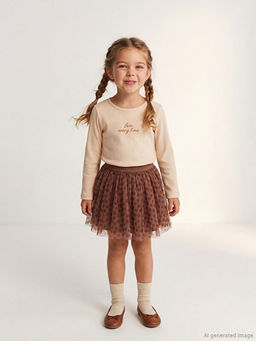 K?z ?ocuk Bask?l? Bluz ve Etek