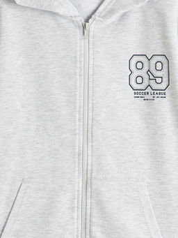 Bask?l? Kap??onlu Erkek ?ocuk Fermuarl? Sweatshirt