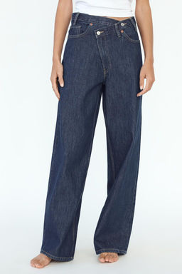 HIGH-WAIST TRF WIDE-LEG JEANS WITH CROSSOVER WAISTBAND - Zara фото 2