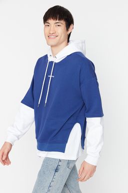 TRENDYOL MAN Lacivert Oversize/Genis Kesim Fit Kapusonlu Nak?sl? Panelli Sweatshirt TMNAW23SW00280 - Trendyolmilla фото 3