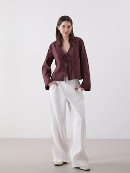 Beli Lastikli %100 Keten Kad?n Pantolon