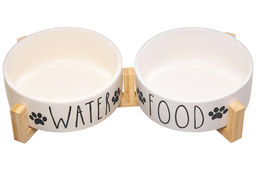 Набор 2 мисок для домашних питомцев 450 мл 28*14,5*6,5 см, с бамбуковой подставкой, белая - Elan gallery фото 5