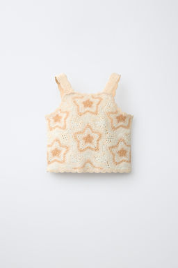 TOP PUNTO CROCHET ESTRELLAS / Beige claro