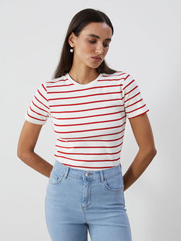 Bisiklet Yaka ?izgili Kad?n Ti??rt