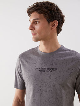 Bisiklet Yaka Bask?l? Penye Erkek Ti??rt