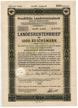 Облигация 4,5% 1000 рейхсмарок 1939 года Германия