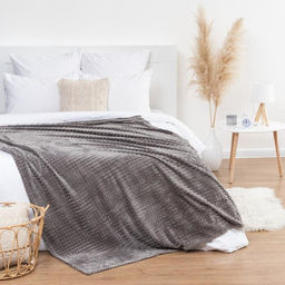 Плед Этель Клетка 180*200 см, цв.серый, корал-флис, 240гр/м2, 100% полиэстер