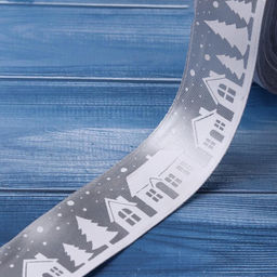 Лента атласная Домики, 25 мм, 231 м, серая