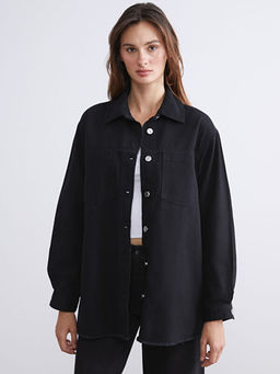 G?mlek Yaka Oversize Kad?n Jean Ceket