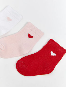 Kalp Bask?l? K?z ?ocuk Soket ?orap 3l?