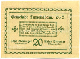 Банкнота 20 геллеров 1920 года Австрия  Тумельсхат (нотгельд)