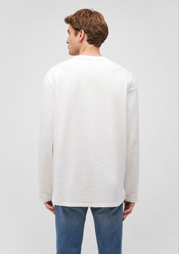 Beyaz Uzun Kollu Basic Tisort - Mavi фото 4