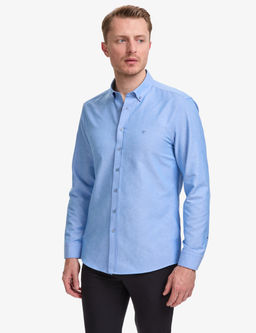 Mavi Oxford Slim Fit Kolay _t_lenebilir G_mlek