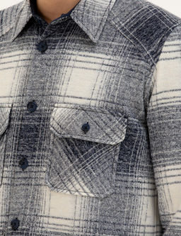 Темно-синяя рубашка-рубашка в клетку из смесовой шерсти - Cacharel фото 7