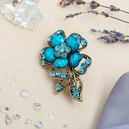 Брошь Цветок желаний, цвет морской в чернёном золоте - Queen fair фото 2