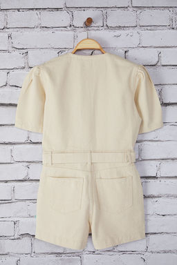 TRENDYOLMILLA Ekru Kemer Tokal? Balon Kol Mini Denim Sort Tulum TWOSS25TU00024  фото 6