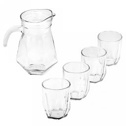 Набор для воды стеклянный 5 предметов "Моника": кувшин с крышкой 1л, д9,1см, h18,5см; стакан 260мл, д7,5см, h9,2см - 4 штуки; в коробке (Китай)